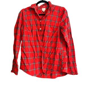 J‎ Crew Red Plaid Button Down Long Sleeve Shirt Women's Size Small